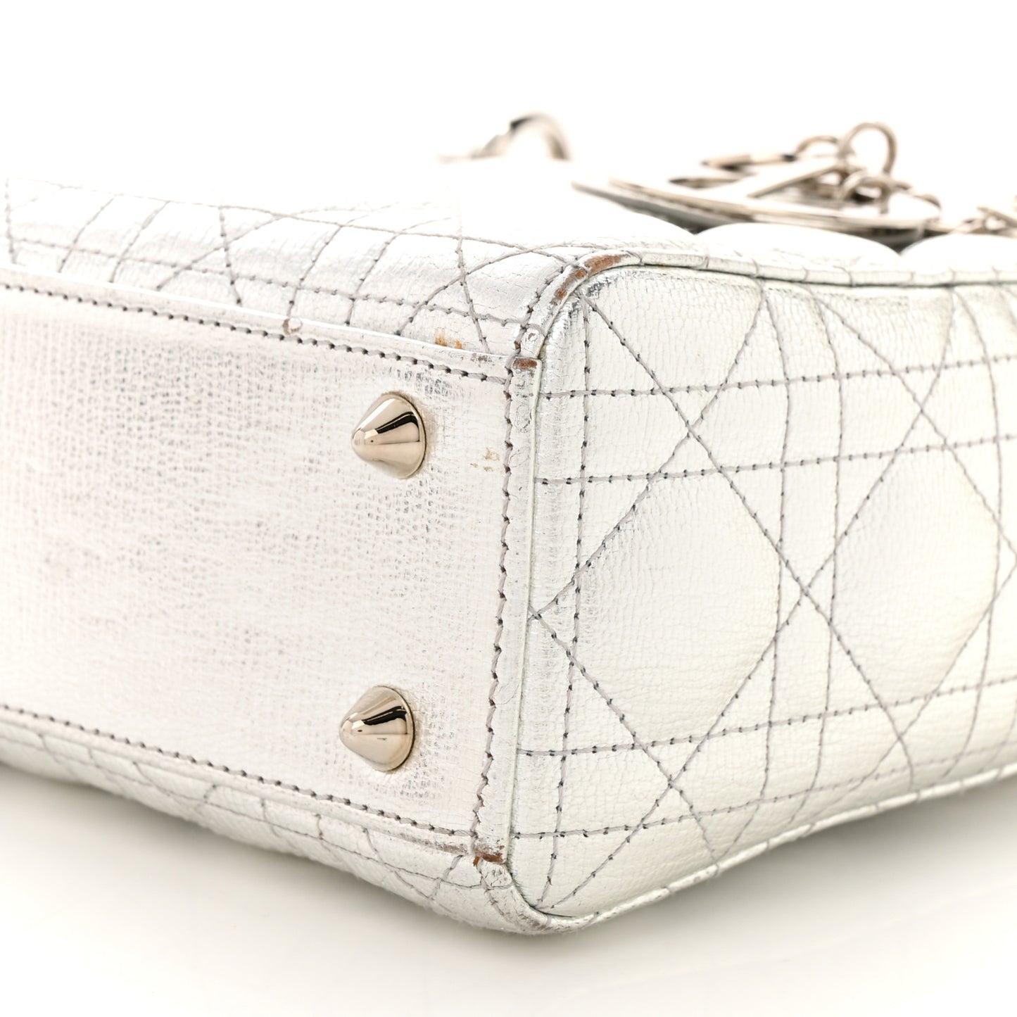 Metallic Grained Calfskin Cannage Small Lady Dior Silver