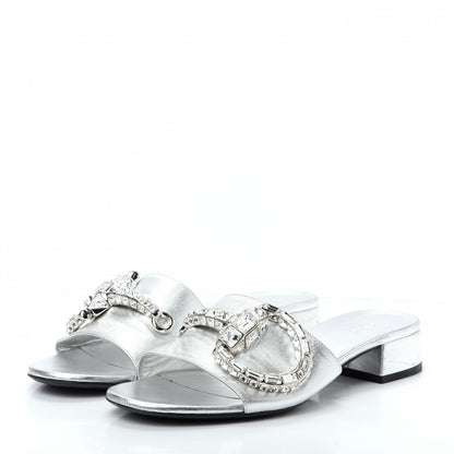 Gucci Metallic Nappa Crystal Maxine Horsebit Slide Sandals 38.5 Silver 3 of 10