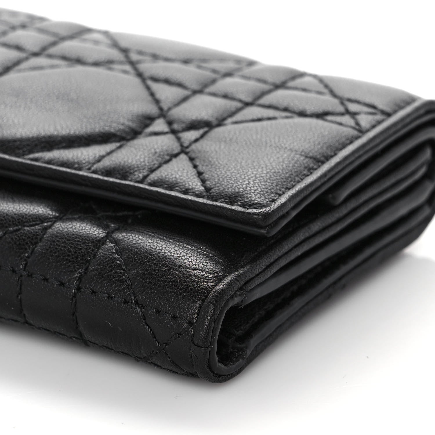 Christian Dior Lambskin Cannage Lady Dior Lotus Wallet Black 9 of 10