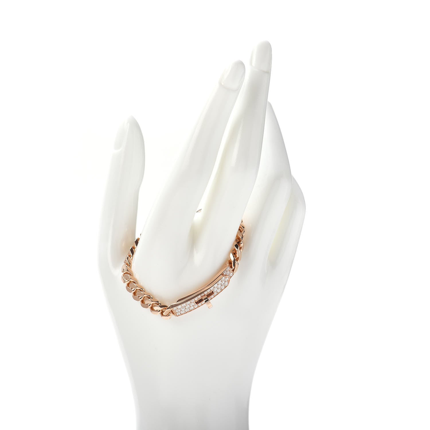Hermes 18K Rose Gold Diamond PM Kelly Gourmette Chaine Bracelet XS 2 of 5