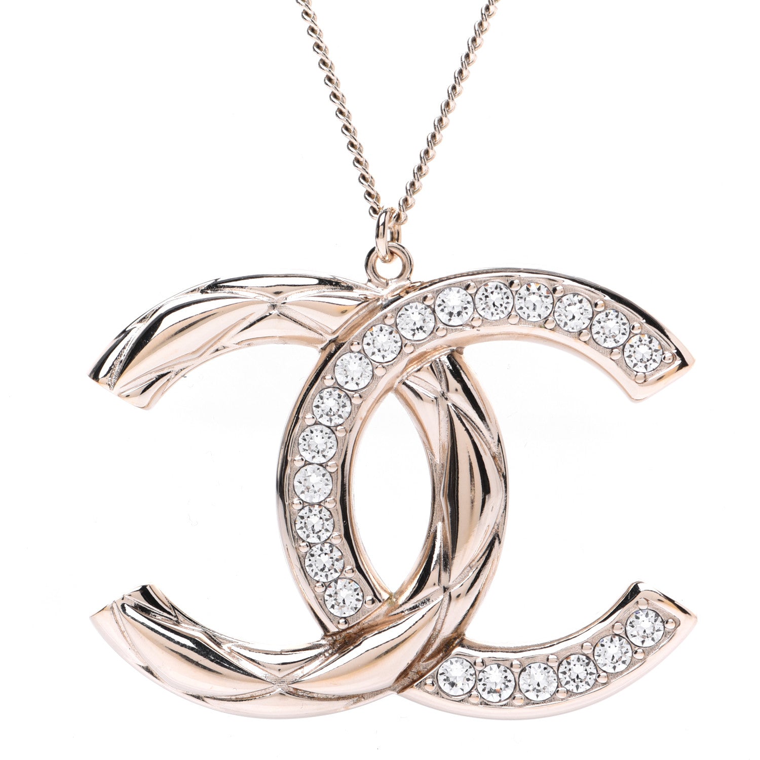 Chanel Crystal Metal Quilted CC Pendant Necklace Gold 5 of 7