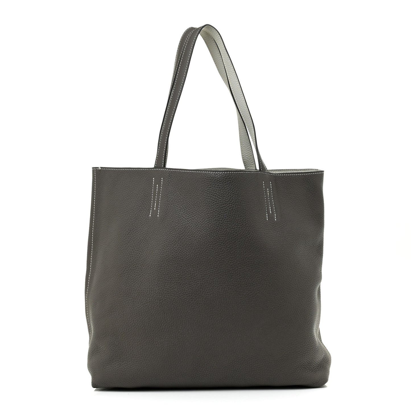 Taurillon Clemence Double Sens 36 Reversible Tote Gris Perle Etain