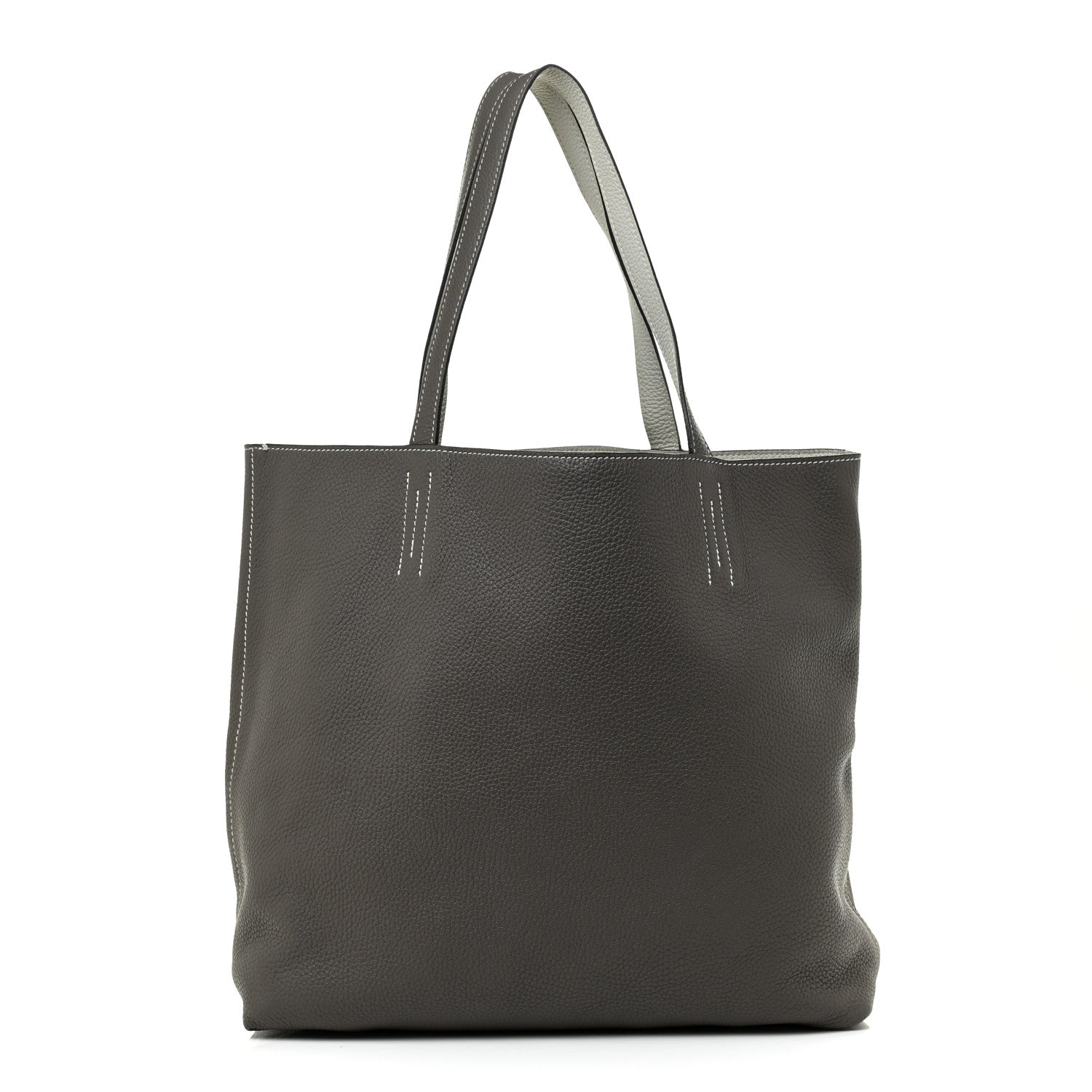 Hermes Taurillon Clemence Double Sens 36 Reversible Tote Gris Perle Etain 1 of 15