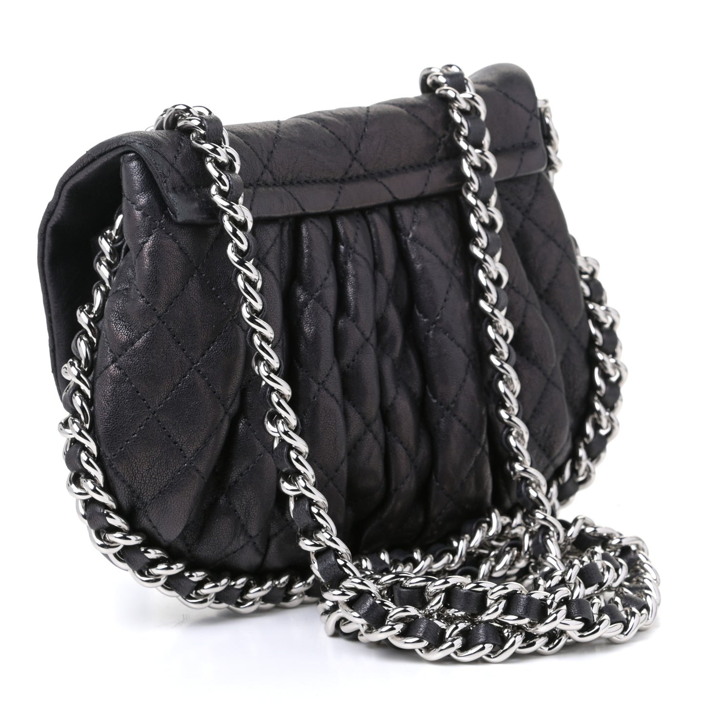 Washed Lambskin Quilted Mini Chain Around Flap Black