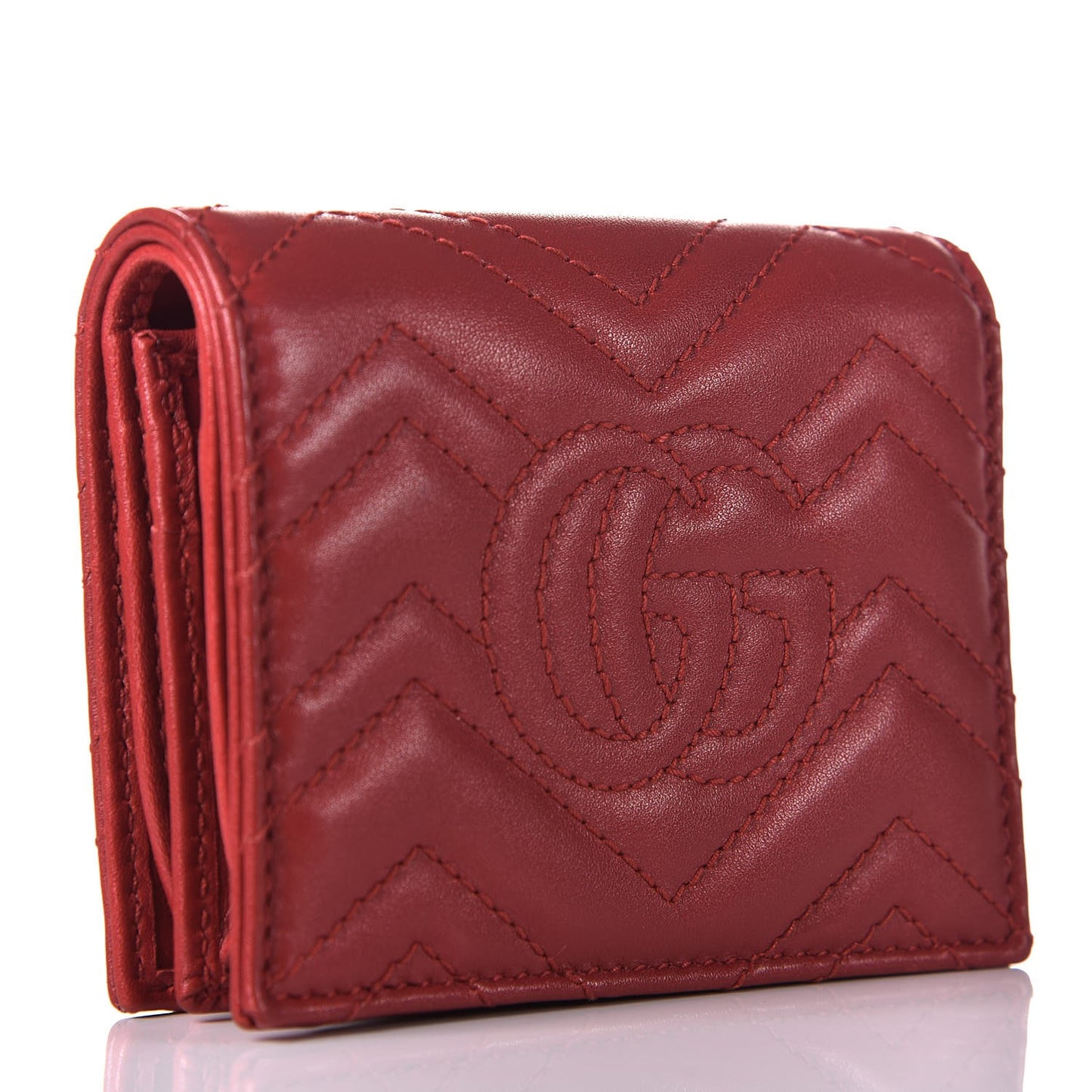 Calfskin Matelasse GG Marmont Card Case Wallet Hibiscus Red