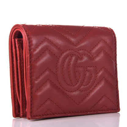 Gucci Calfskin Matelasse GG Marmont Card Case Wallet Hibiscus Red 3 of 8