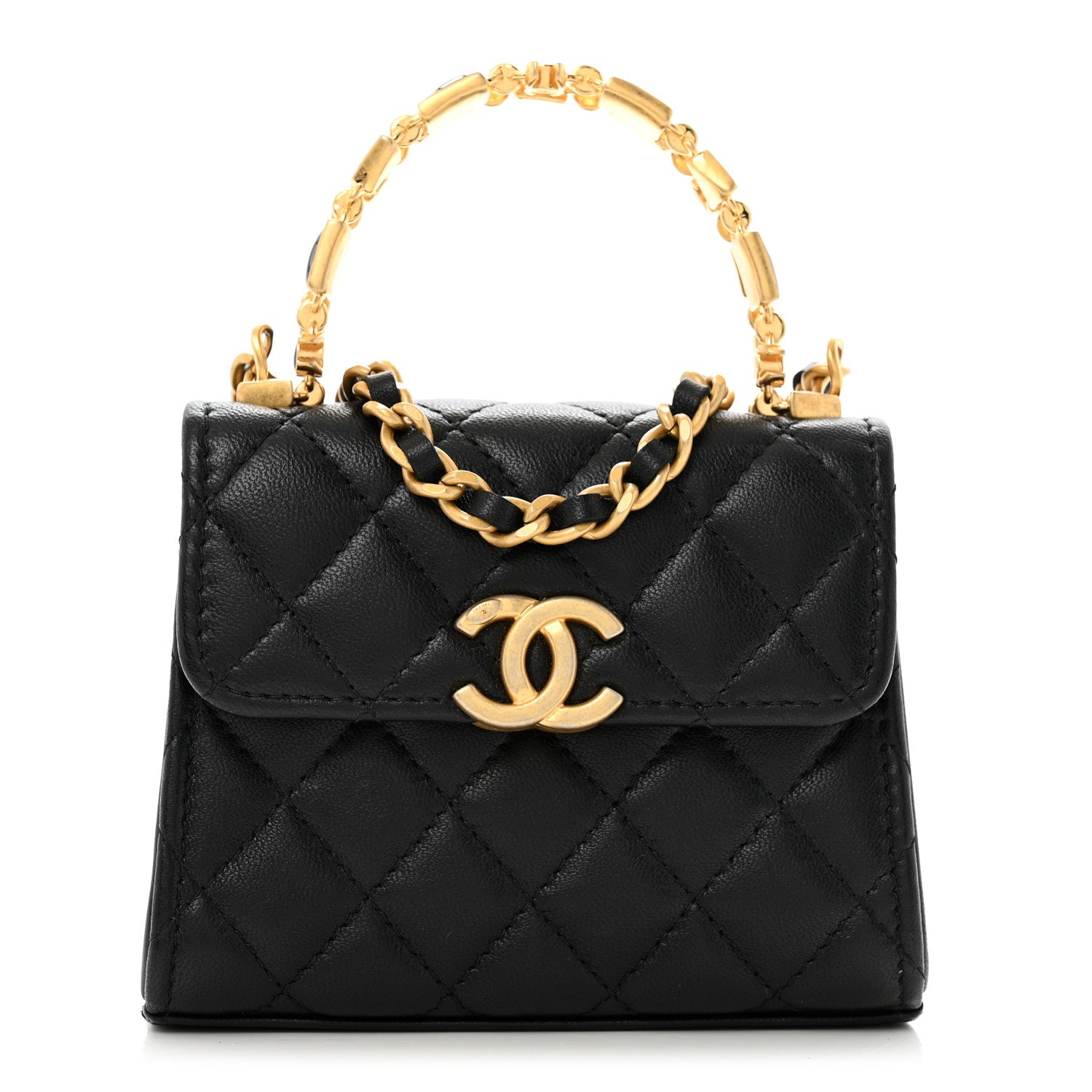 Chanel Lambskin Enamel Quilted Mini Top Handle Flap Black 1 of 11