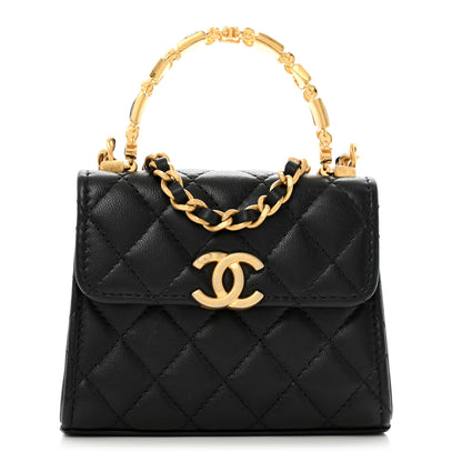 Chanel Lambskin Enamel Quilted Mini Top Handle Flap Black 1 of 11