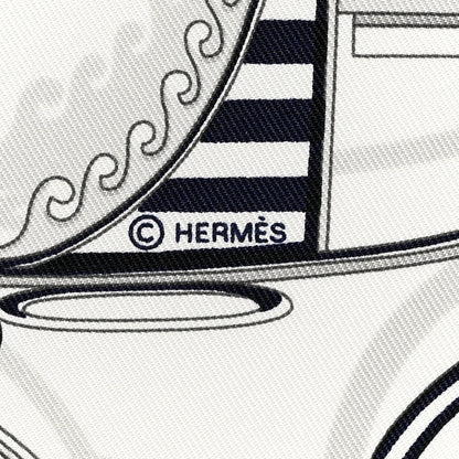 Hermes Silk Voitures en Equilibre Scarf 45 White Marine Gris 4 of 5