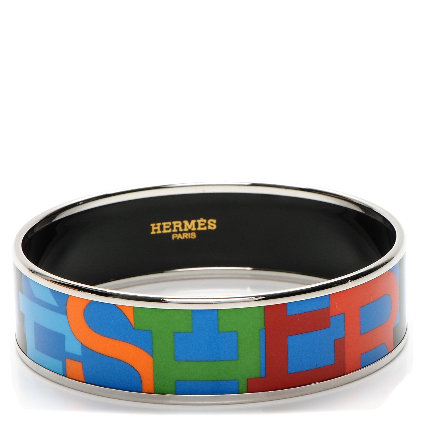 Hermes Enamel Wide Printed Capitales Bracelet 62 1 of 5