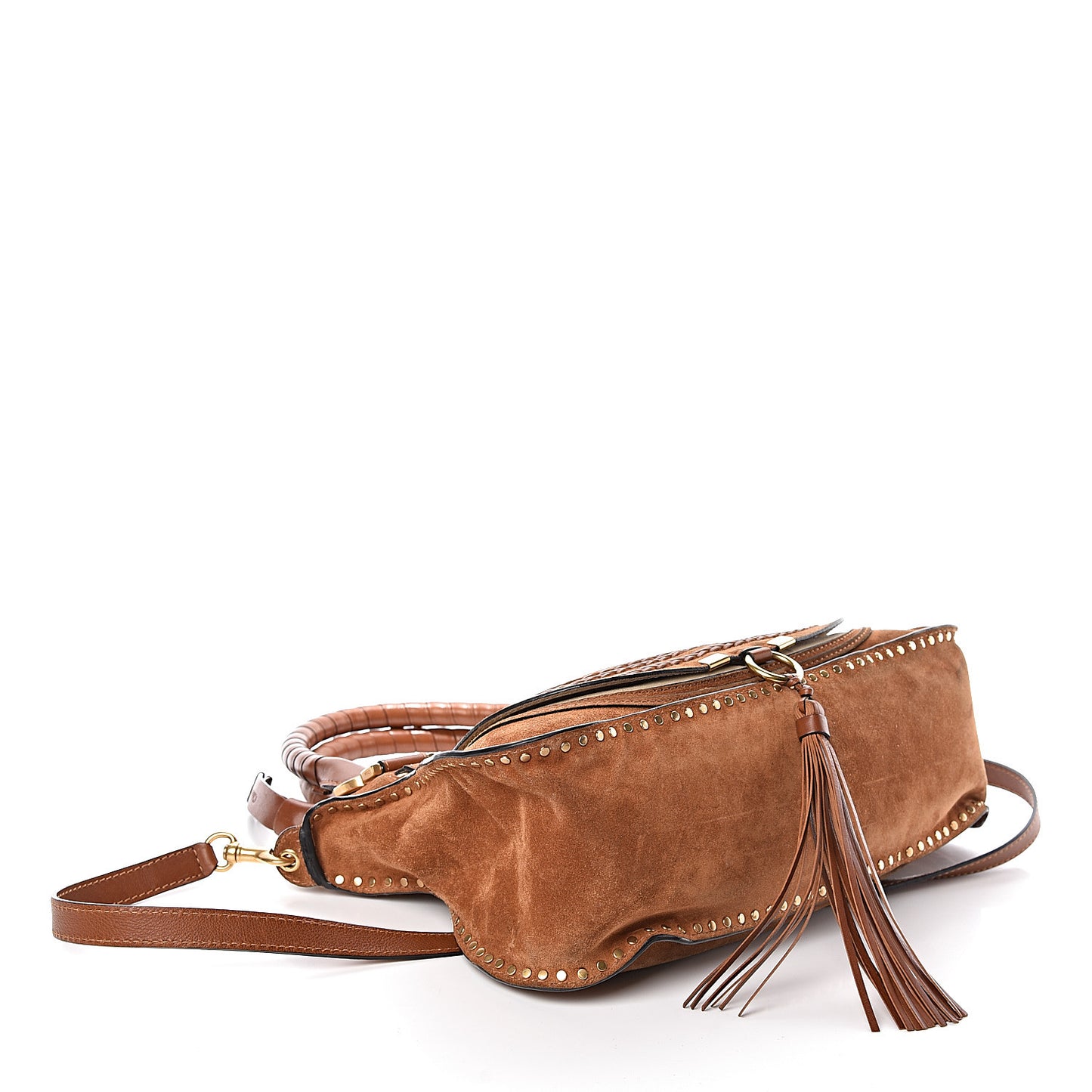 Suede Calfskin Braided Medium Marcie Satchel Caramel
