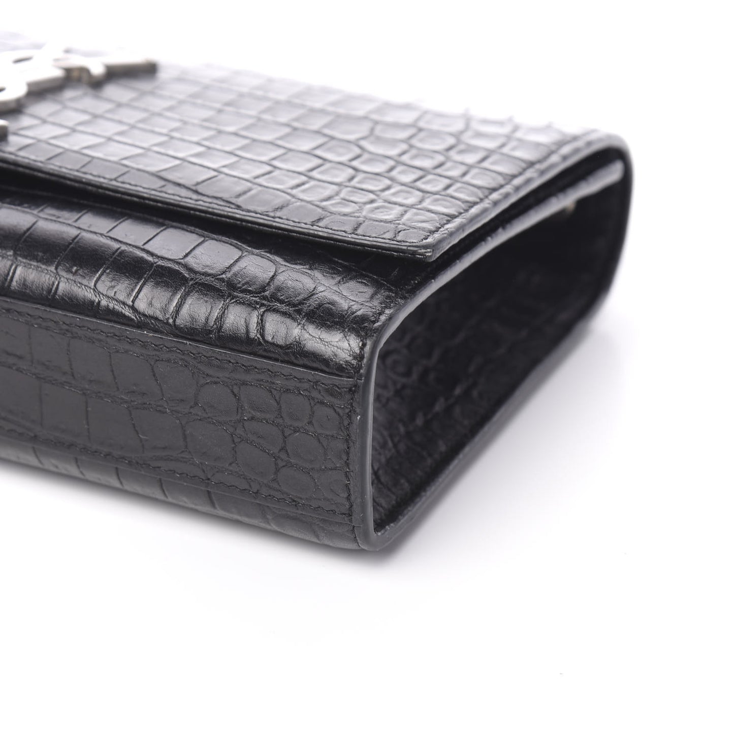 Calfskin Crocodile Embossed Medium Classic Monogram Kate Tassel Satchel Black