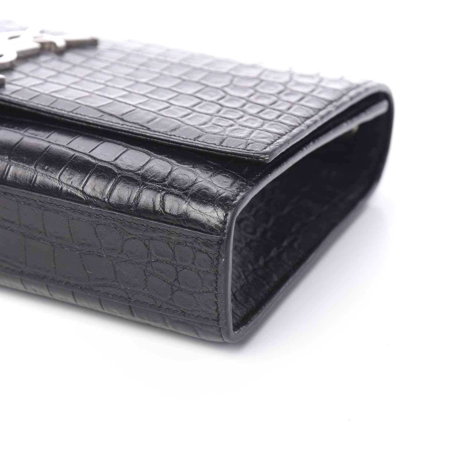 Saint Laurent Calfskin Crocodile Embossed Medium Classic Monogram Kate Tassel Satchel Black 8 of 10
