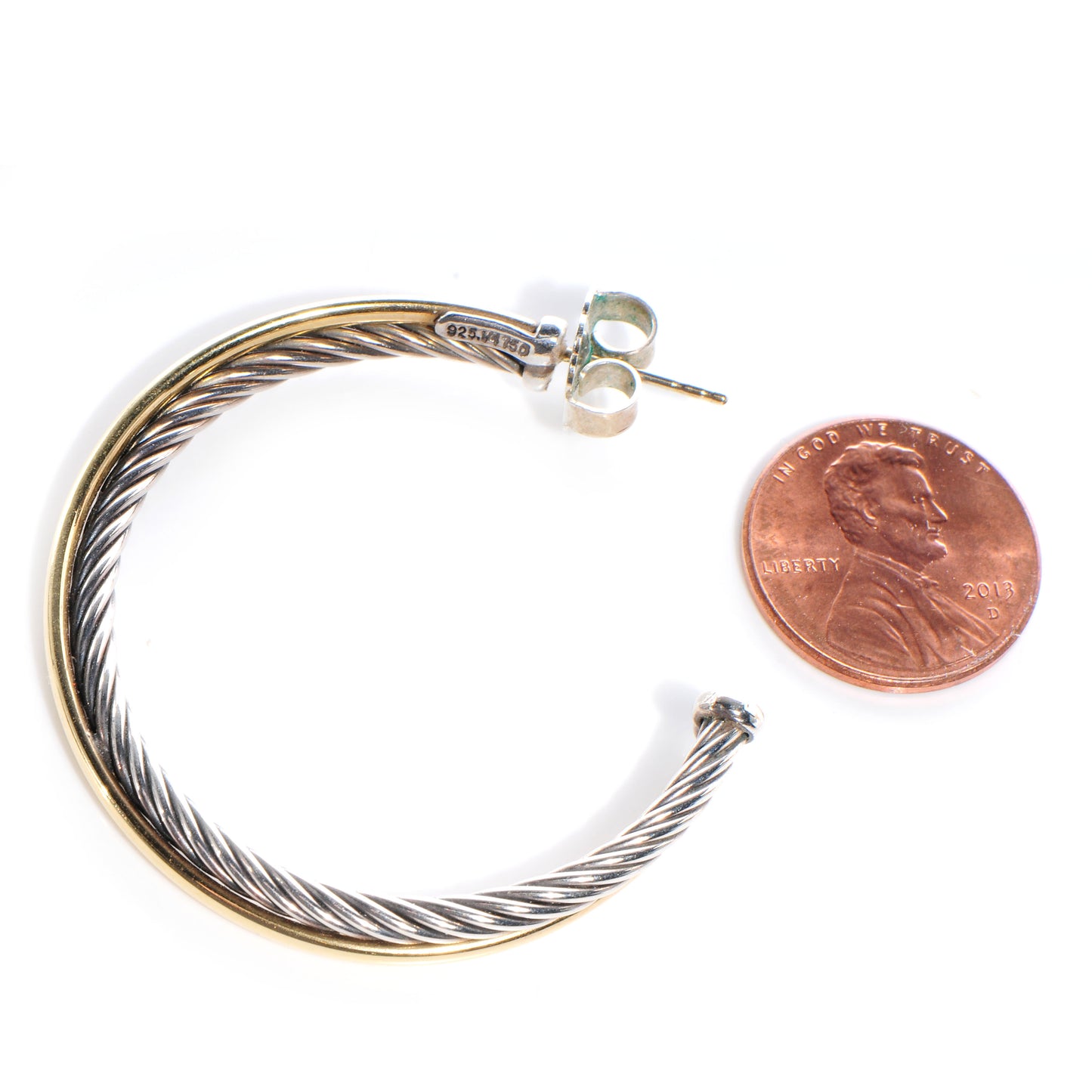 18k Gold Sterling Silver Extra Large Crossover Cable Hoop Earrings