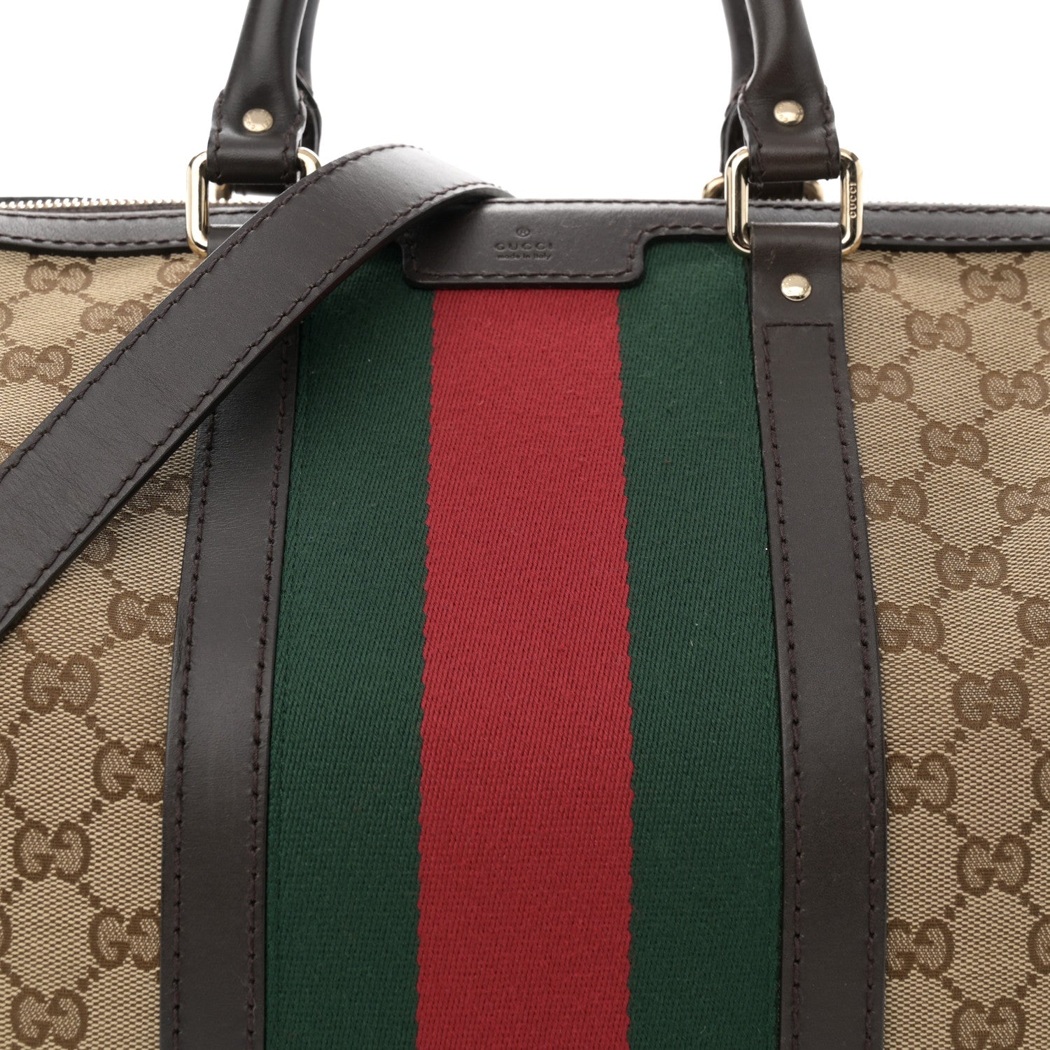 Gucci Monogram Selleria Calfskin Vintage Web Medium Boston Beige Ebony Cocoa 8 of 17