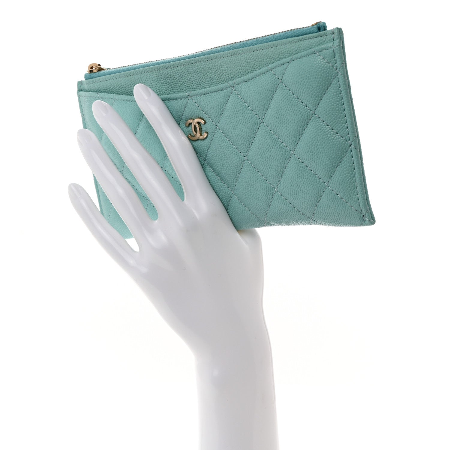 Chanel Caviar Quilted Classic Zip Pouch Light Blue 2 of 8