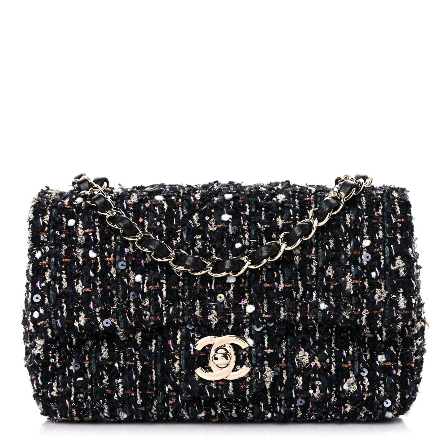 Glittered Tweed Quilted Mini Rectangular Flap Navy Blue Mulitcolor