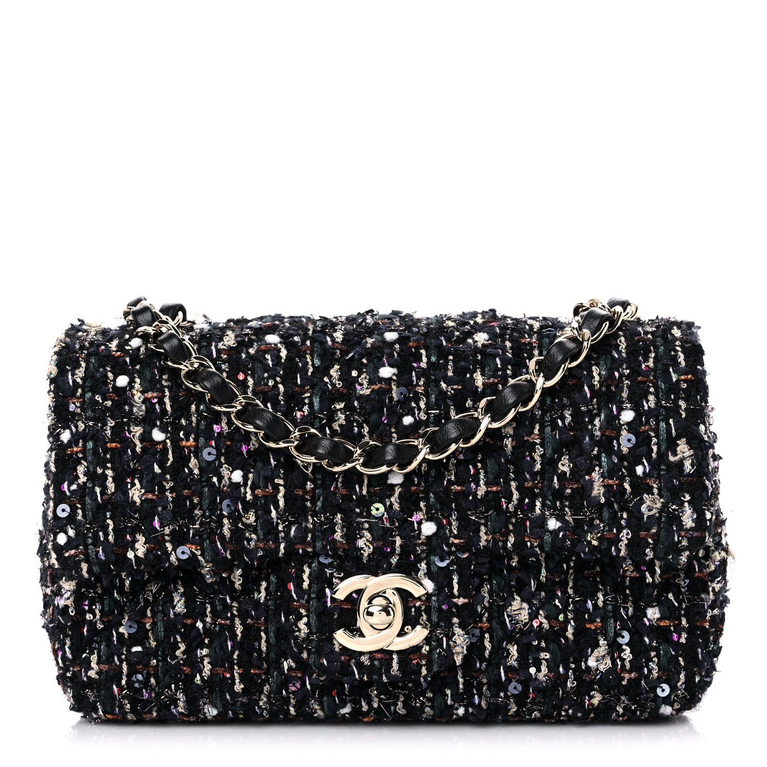 Chanel Glittered Tweed Quilted Mini Rectangular Flap Navy Blue Mulitcolor 1 of 13