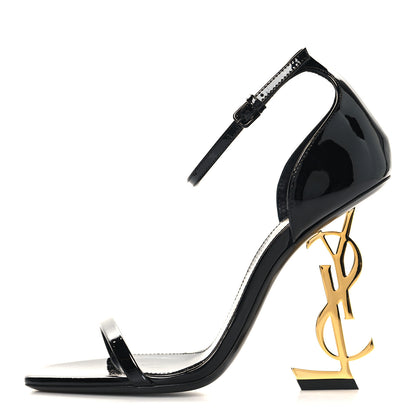 Saint Laurent Patent Calfskin Opyum 110 Sandals 36 Black Gold 1 of 10