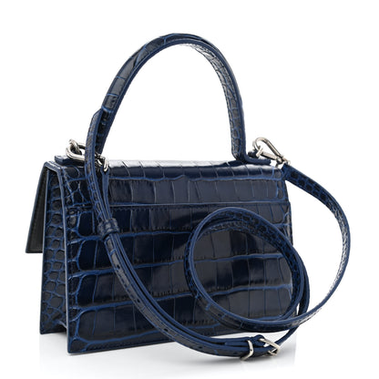 Balenciaga Shiny Calfskin Crocodile Embossed XS Sharp Top Handle Bag Navy 3 of 10