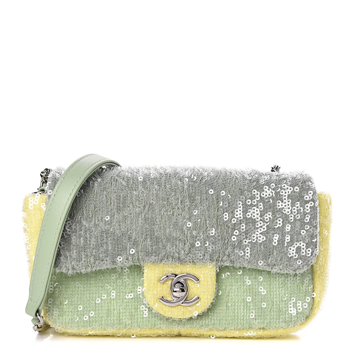 Sequin Mini Waterfall Flap Green Light Green Yellow