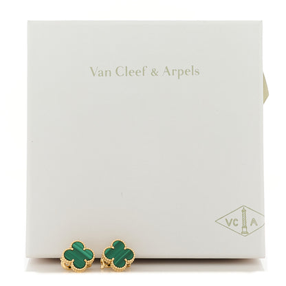 Van Cleef & Arpels 18K Yellow Gold Malachite Vintage Alhambra Earrings 5 of 5