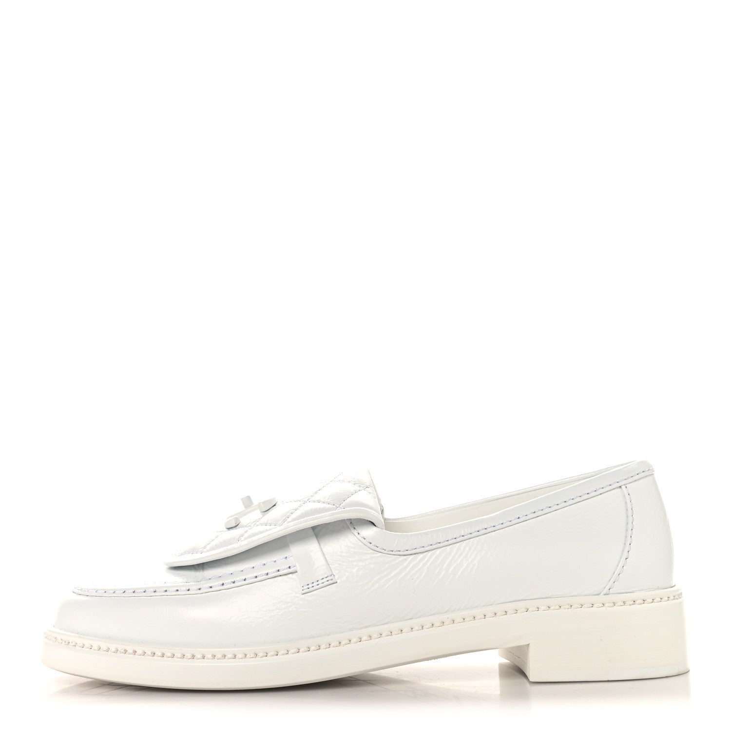 Chanel Crumpled Lambskin Quilted CC Turnlock Loafers 40 White 1 of 9