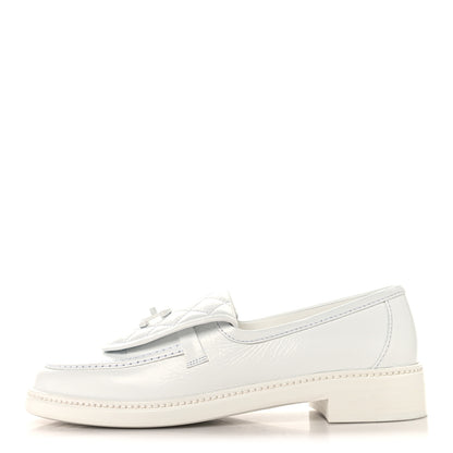 Chanel Crumpled Lambskin Quilted CC Turnlock Loafers 40 White 1 of 9