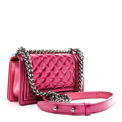 Chanel Metallic Patent Calfskin Quilted Small Boy Flap Pink 3 of 10