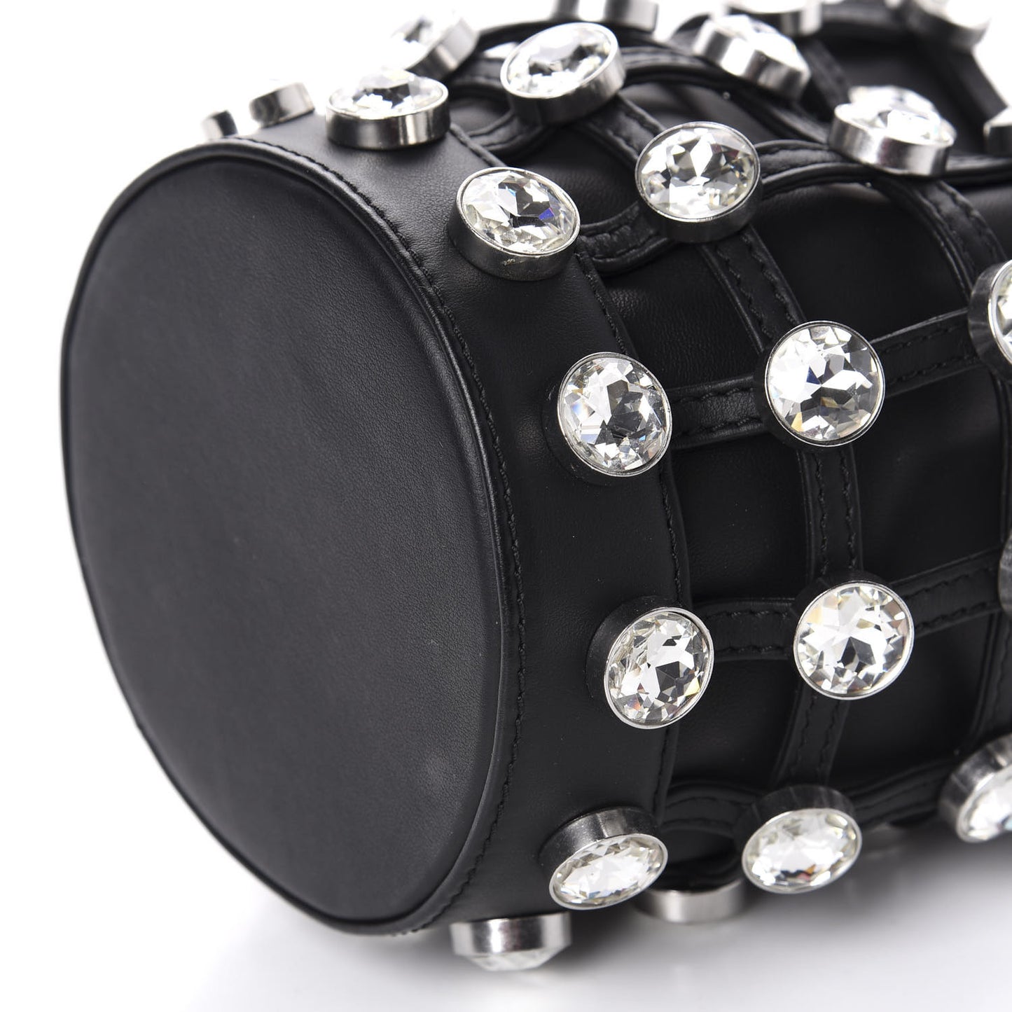 Calfskin Crystal Embellished Roxy Mini Bucket Bag Black