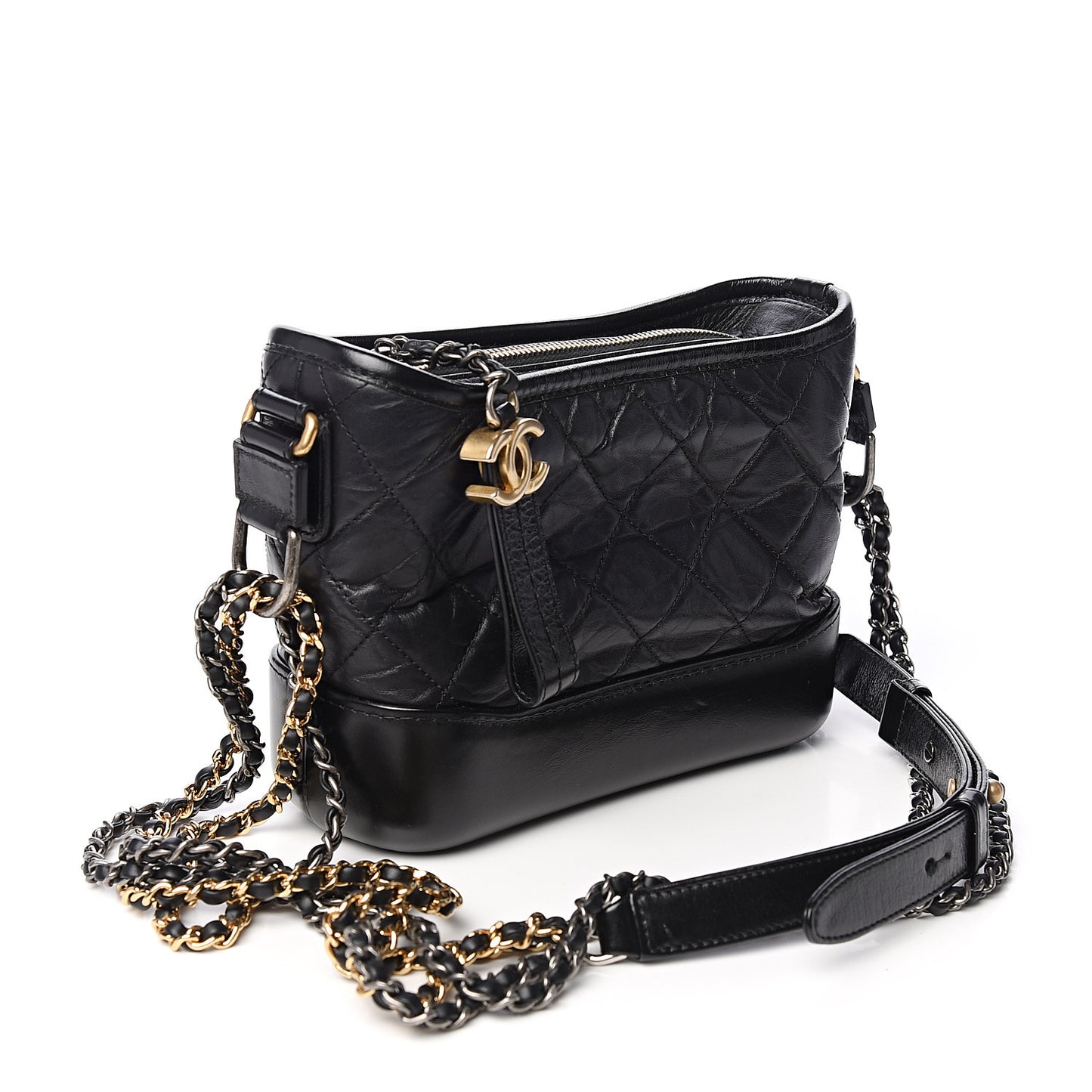 Aged Calfskin Quilted Small Gabrielle Hobo Black
