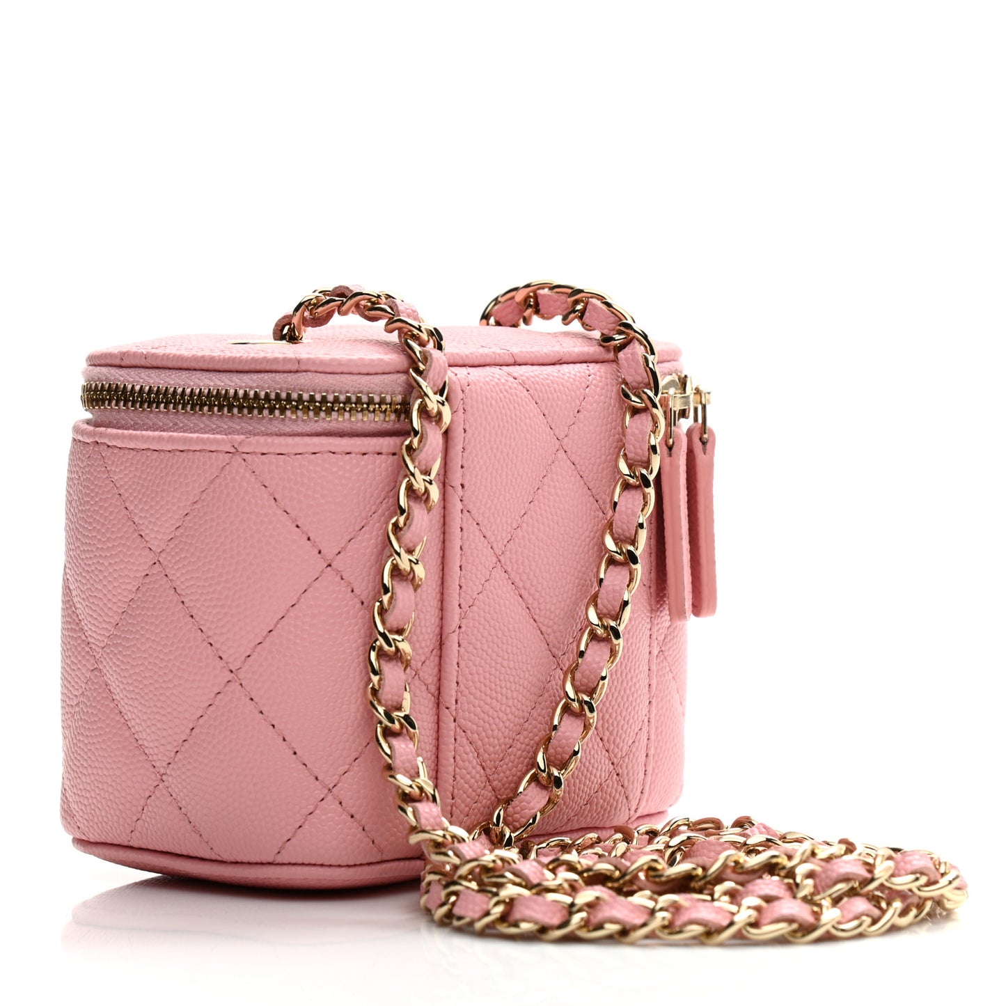 Caviar Quilted Mini Vanity Case With Chain Pink