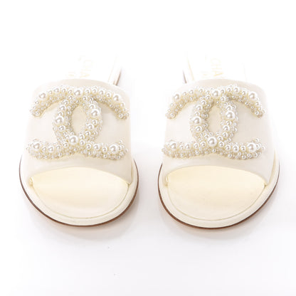 Chanel Calfskin Pearl CC Mules 37 Ivory 5 of 11