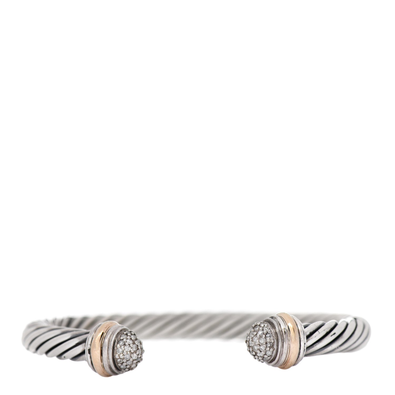 David Yurman Sterling Silver 18K Yellow Gold Diamond Pave 7mm Cable Classics Bracelet 1 of 3