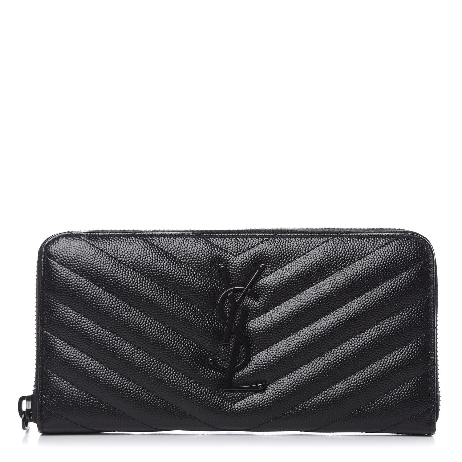 Saint Laurent Grain De Poudre Matelasse Chevron Monogram Zip Around Wallet Black 1 of 8
