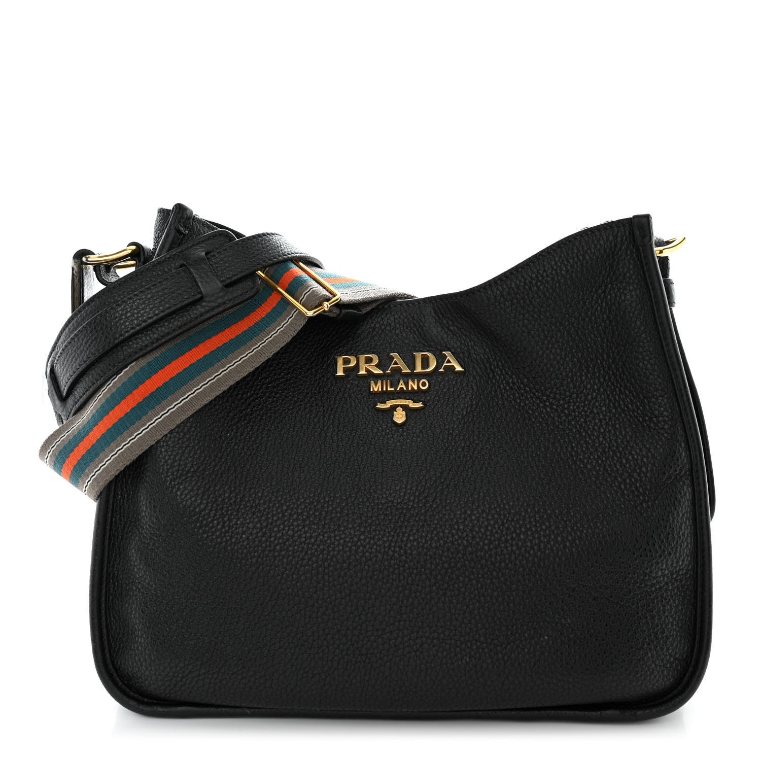 Prada Vitello Daino Zippered Messenger Hobo Black 1 of 18