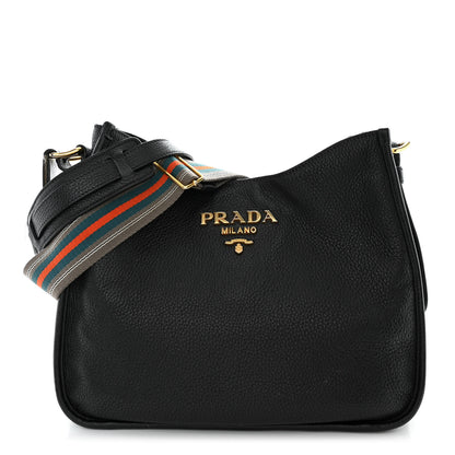 Prada Vitello Daino Zippered Messenger Hobo Black 1 of 18