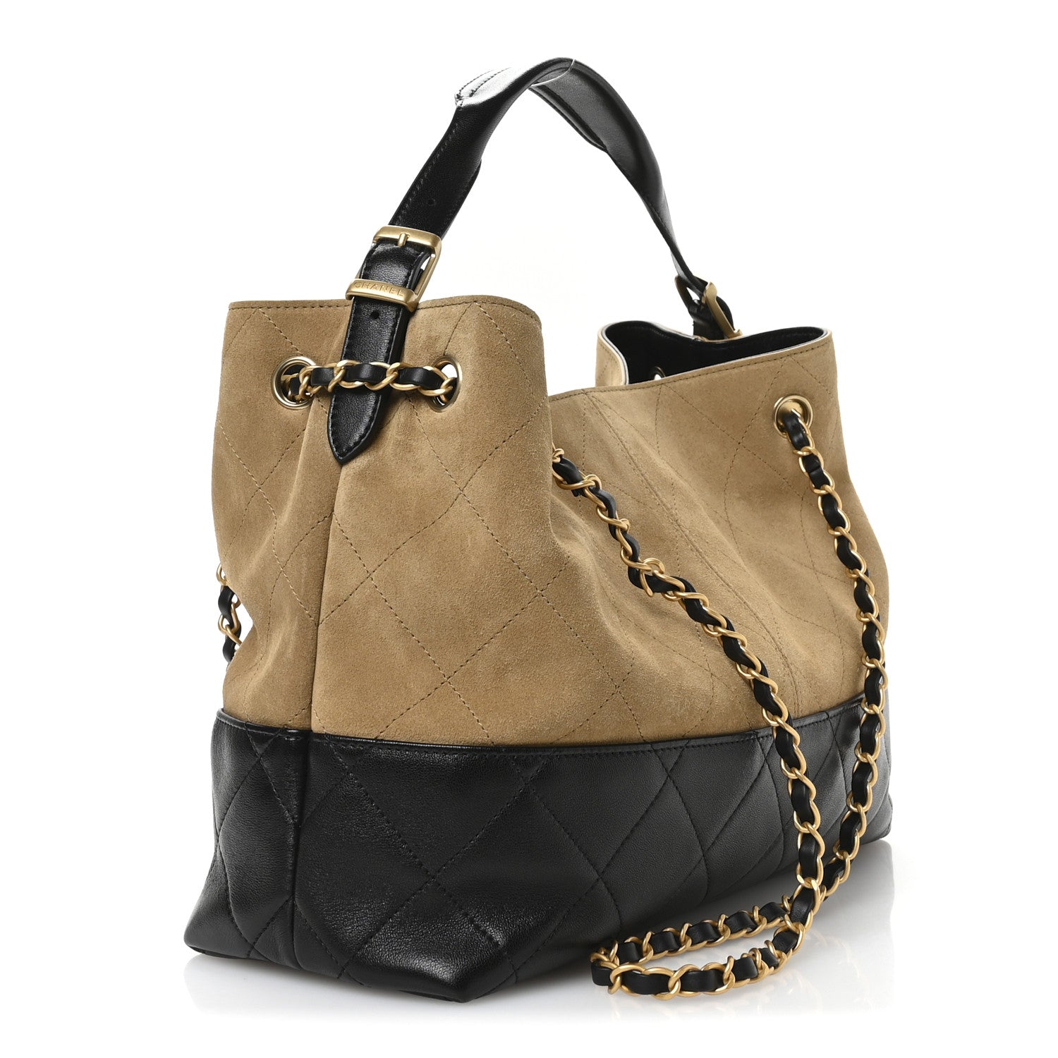 Chanel Suede Calfskin Shiny Lambskin Quilted Small Coco Base Shopping Bag Beige Black 3 of 11