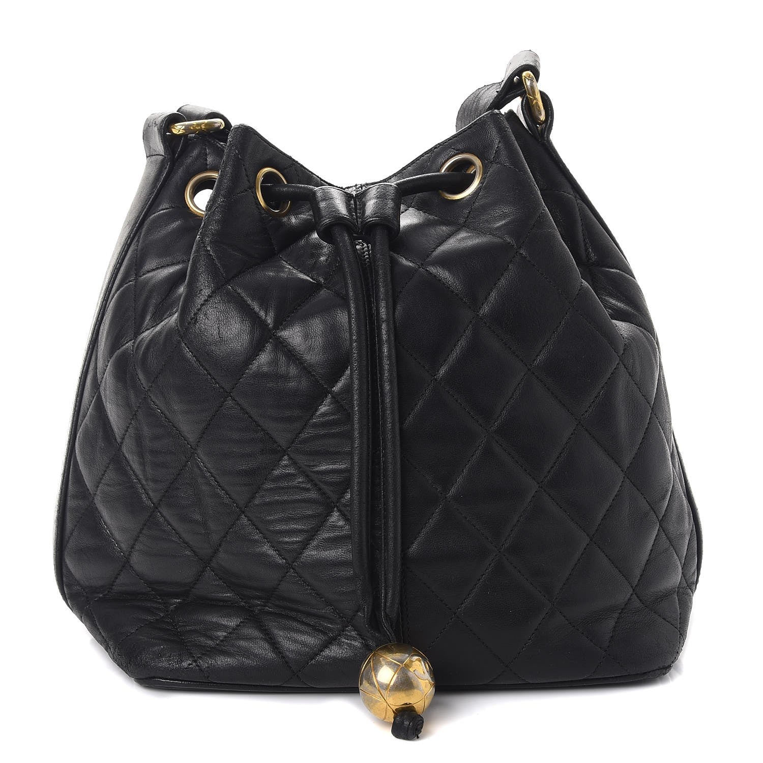 Chanel Lambskin Quilted Drawstring Bag Black 1 of 39