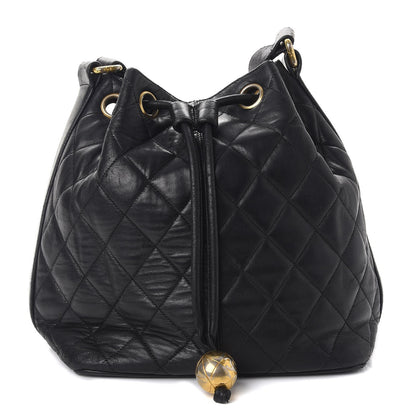Chanel Lambskin Quilted Drawstring Bag Black 1 of 39