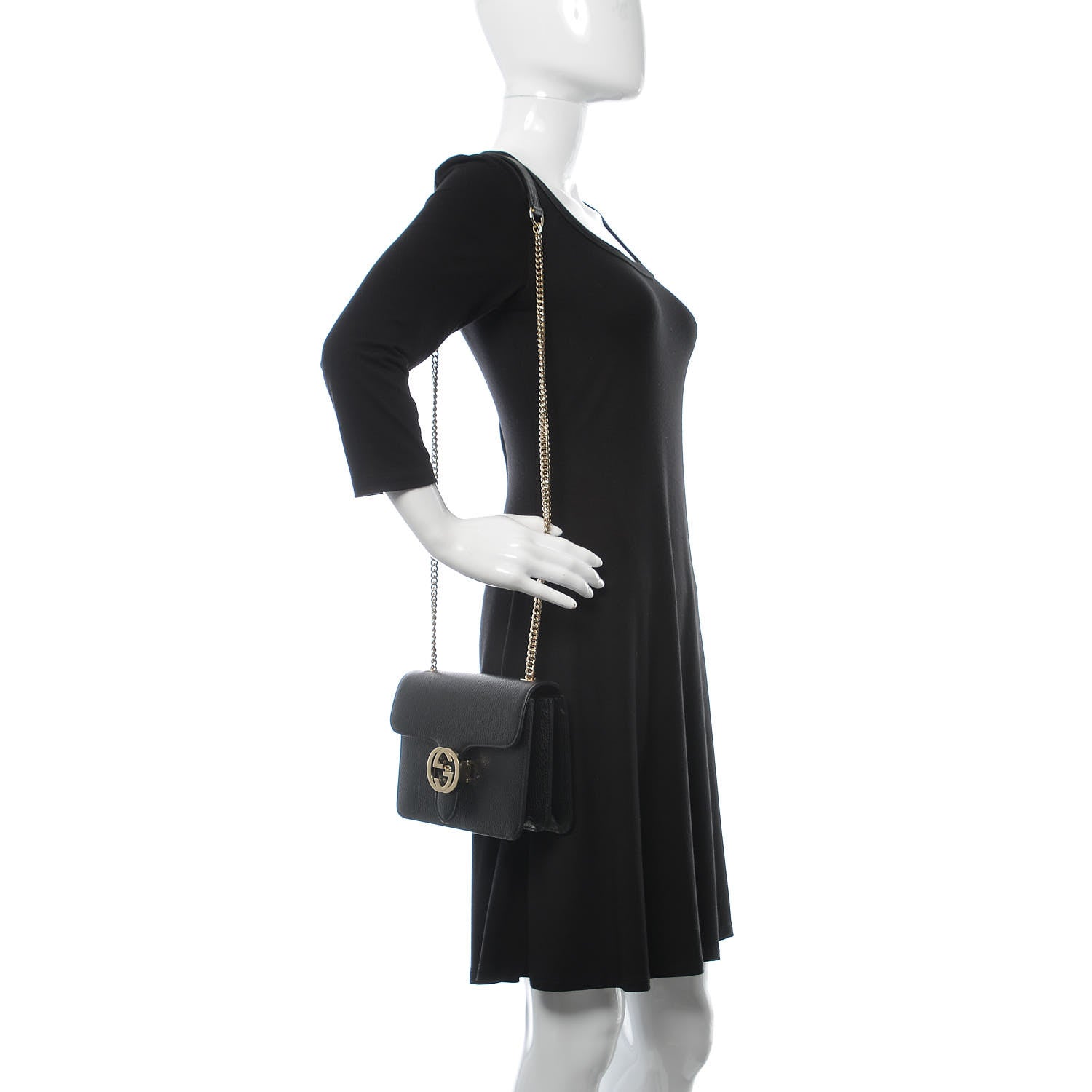 Gucci Dollar Calfskin Small Interlocking G Shoulder Bag Black 2 of 11