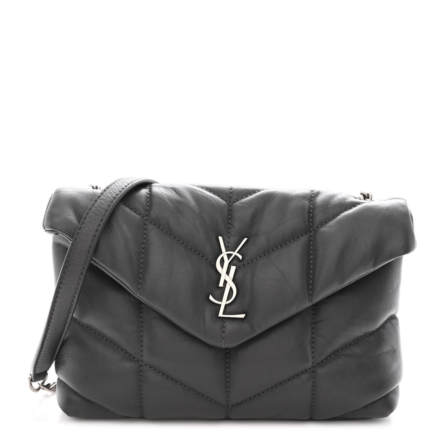 Saint Laurent Lambskin Quilted Toy Loulou Puffer Monogram Chain Satchel Storm 1 of 10