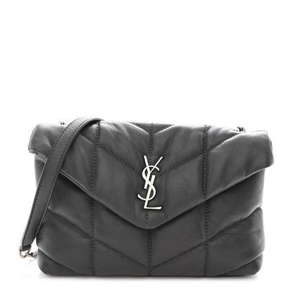 Saint Laurent Lambskin Quilted Toy Loulou Puffer Monogram Chain Satchel Storm 1 of 10