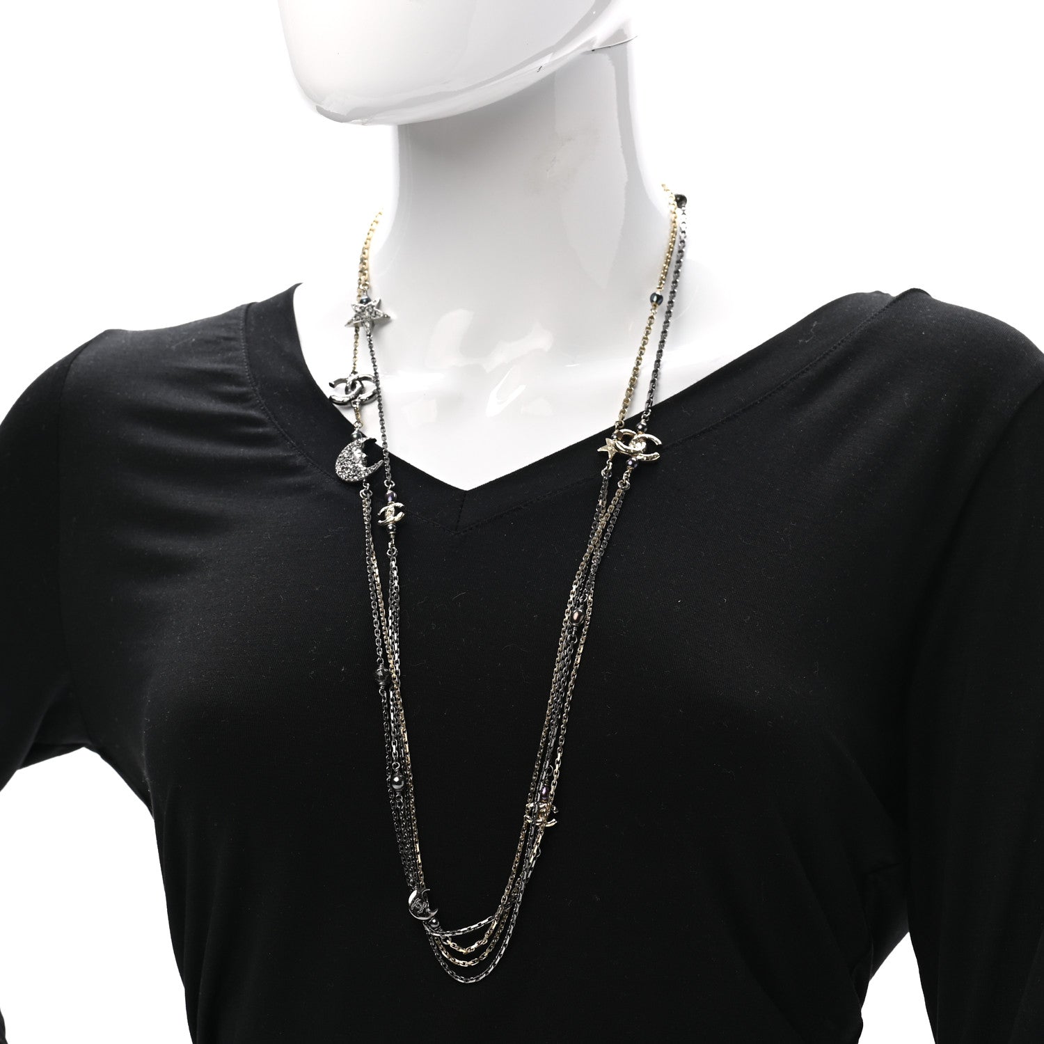 Chanel Glass Pearl Strass CC Long Necklace Gold Silver 2 of 7