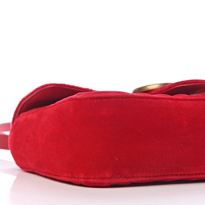 Gucci Velvet Matelasse Mini GG Marmont Shoulder Bag Hibiscus Red 9 of 10