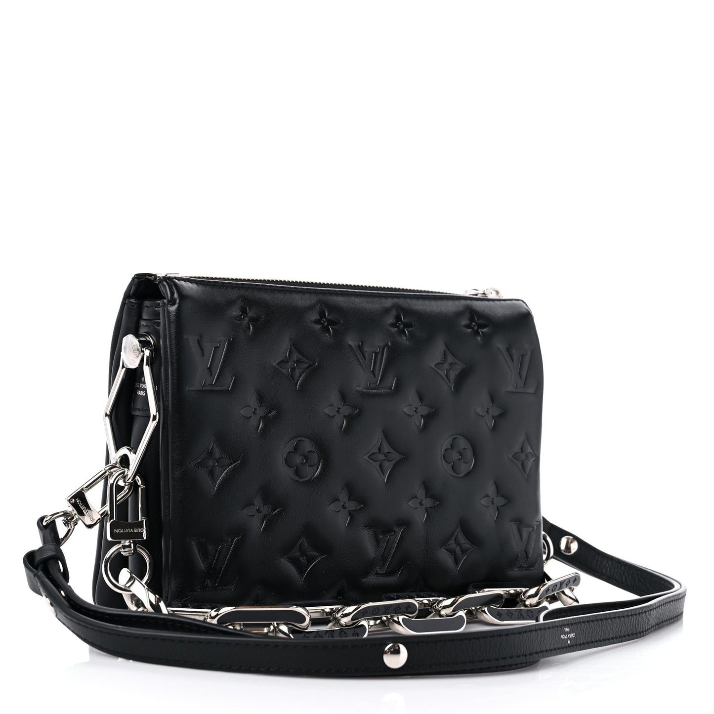 Lambskin Monogram Crystal Embossed Embellished Coussin BB Black