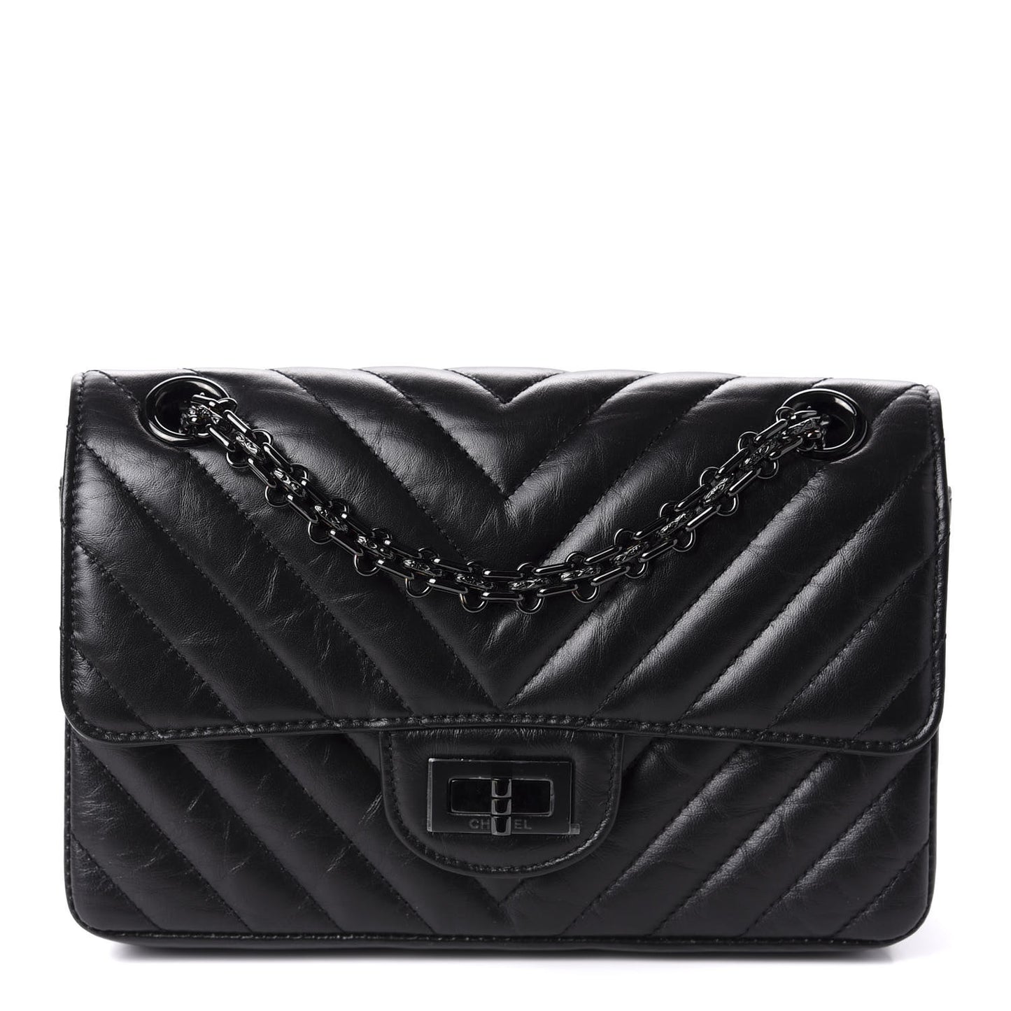 Aged Calfskin Chevron Quilted 2.55 Reissue Mini Flap So Black