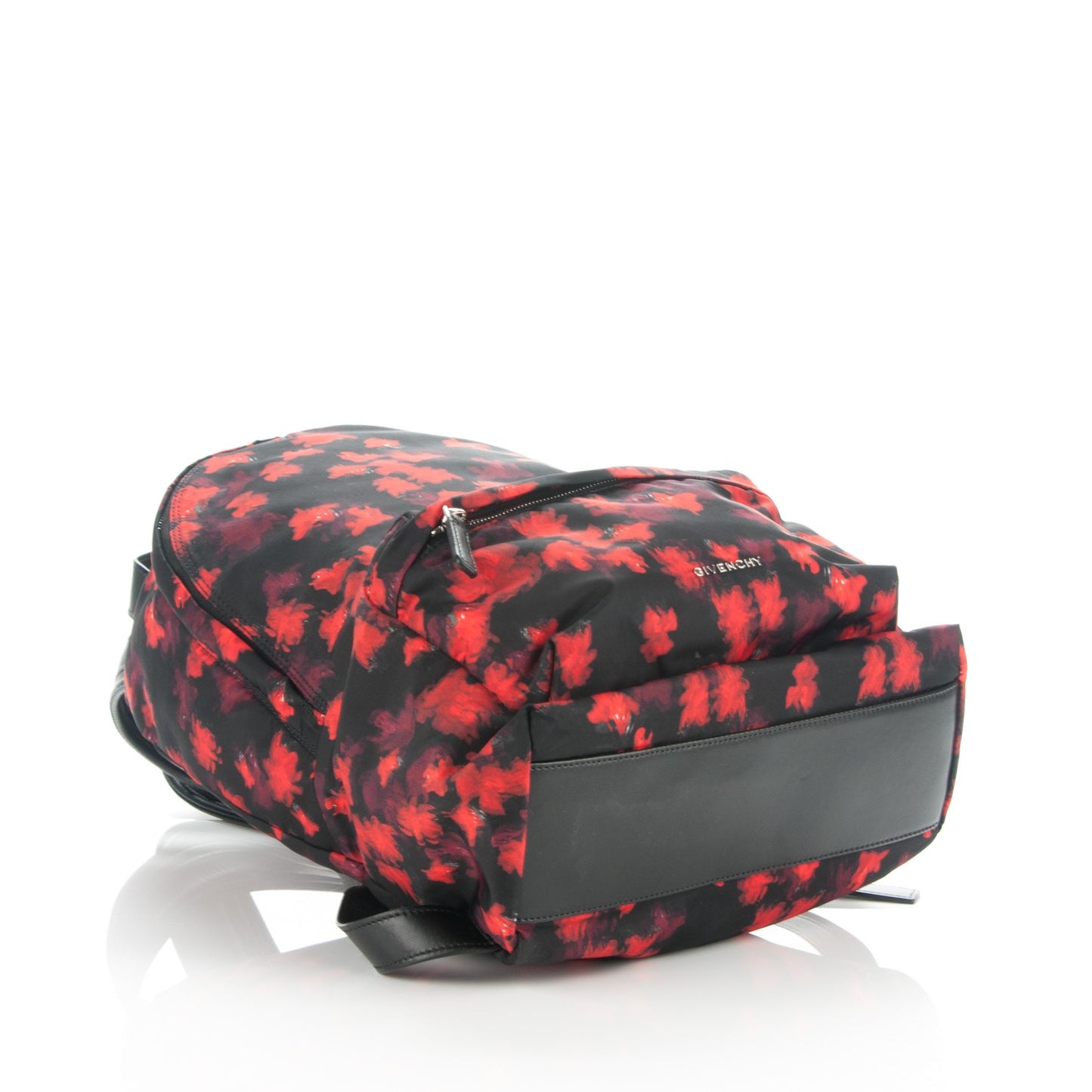 Nylon Calfskin Floral Print Small Backpack Black
