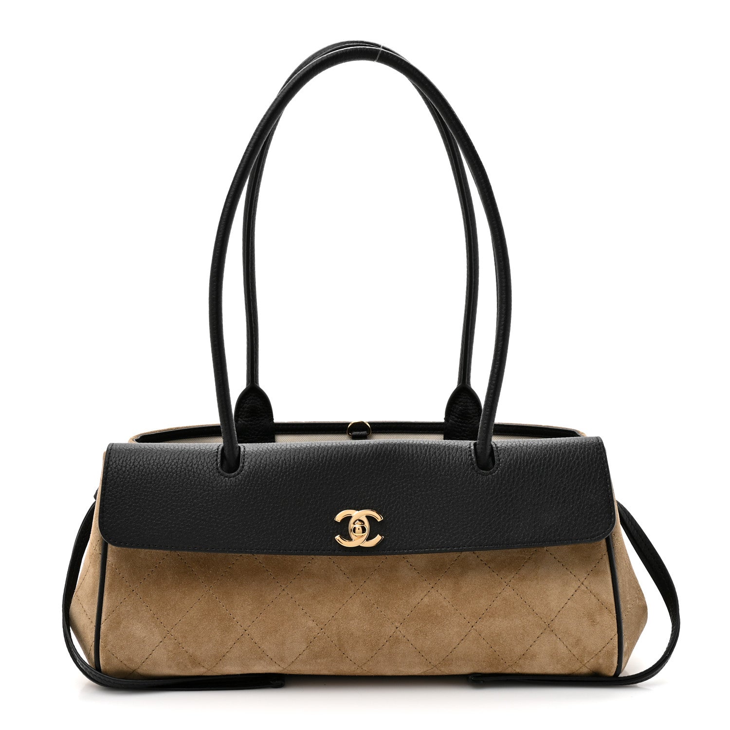 Chanel Grained Calfskin Suede Urban Essentials Small Shopping Bag Dark Beige Black 1 of 11