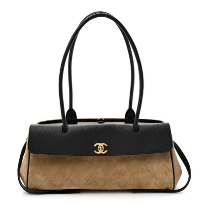 Chanel Grained Calfskin Suede Urban Essentials Small Shopping Bag Dark Beige Black 1 of 11